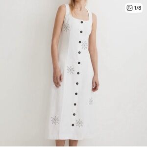 Madewell 100% linen button front dress with embroidery